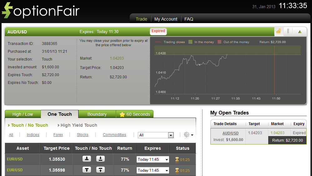 Successful Trade on Jan 31, 2013 AUDUSD